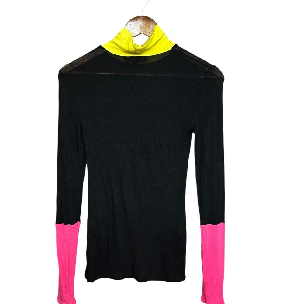 BCBGMaxAzria Black Turtleneck Contrasting Neck Sleeves Thin Top Size XS